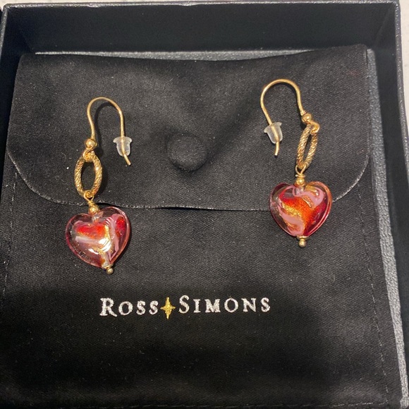 Ross-Simons Red & Pink Heart Gold Earrings - Picture 2 of 2